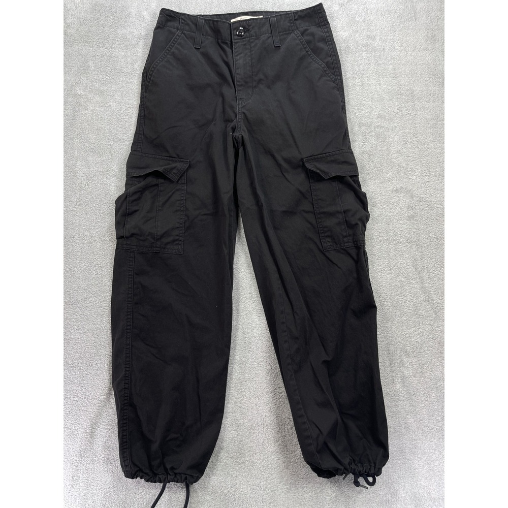 Levi's '94 Baggy Cargo Pants Women 26 Black Utility Drawstring Hem Cotton Twill - Picture 3 of 13